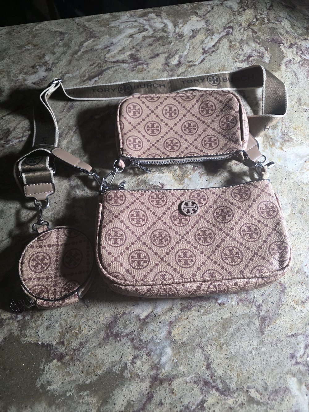 Tory Burch Tan Logo-Print Multi-Pouch Crossbody Set